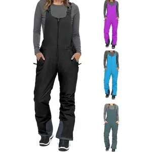 Women's Sleeveless Ski Overalls, Adjustable Shoulder Strap Jumpsuit, Side Pocket Long  Clothes(Sheets)