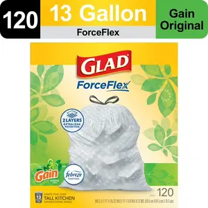 Tall Kitchen Drawstring Trash Bags, 13 Gallon, Gain Original with Febreze Freshness, 120 Count
