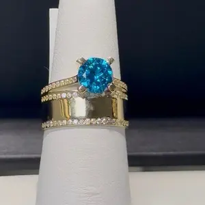 Aquamarine Cubic Stone Graduation/ Personalized 10 karat gold ring/ With RELIEVE (3D GOLD LETTERS INCLUDED WITH PURCHASE) Size 7