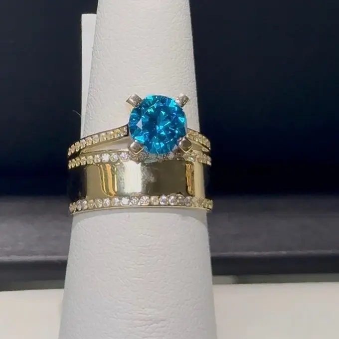 Aquamarine Cubic Stone Graduation/ Personalized 10 karat gold ring/ With RELIEVE (3D GOLD LETTERS INCLUDED WITH PURCHASE) Size 7