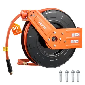 VEVOR Retractable Air Hose Reel, 1/2 Inchx 50 FT Rubber Air Hose Max 300PSI, Auto Rewind Air-Compressor Hoses Reel with 5 ft Lead in, Ceiling/Wall Mount for Garage Workshops