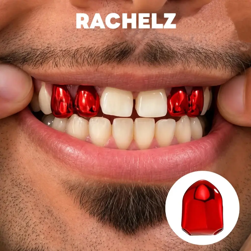 Y2K Vintage Red Color Single Teeth Grillz Mirror Plated Hip Hop Glossy Tooth Caps For Women Men Jewelry Cosplay Gift