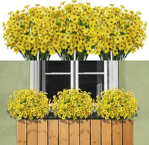 10 Bundles Artificial Flowers for Outdoor Outside Spring Summer Decoration UV Resistant Faux Flowers No Fade Fake Plastic Plants Garden Porch Window Box Decorating (yellow)