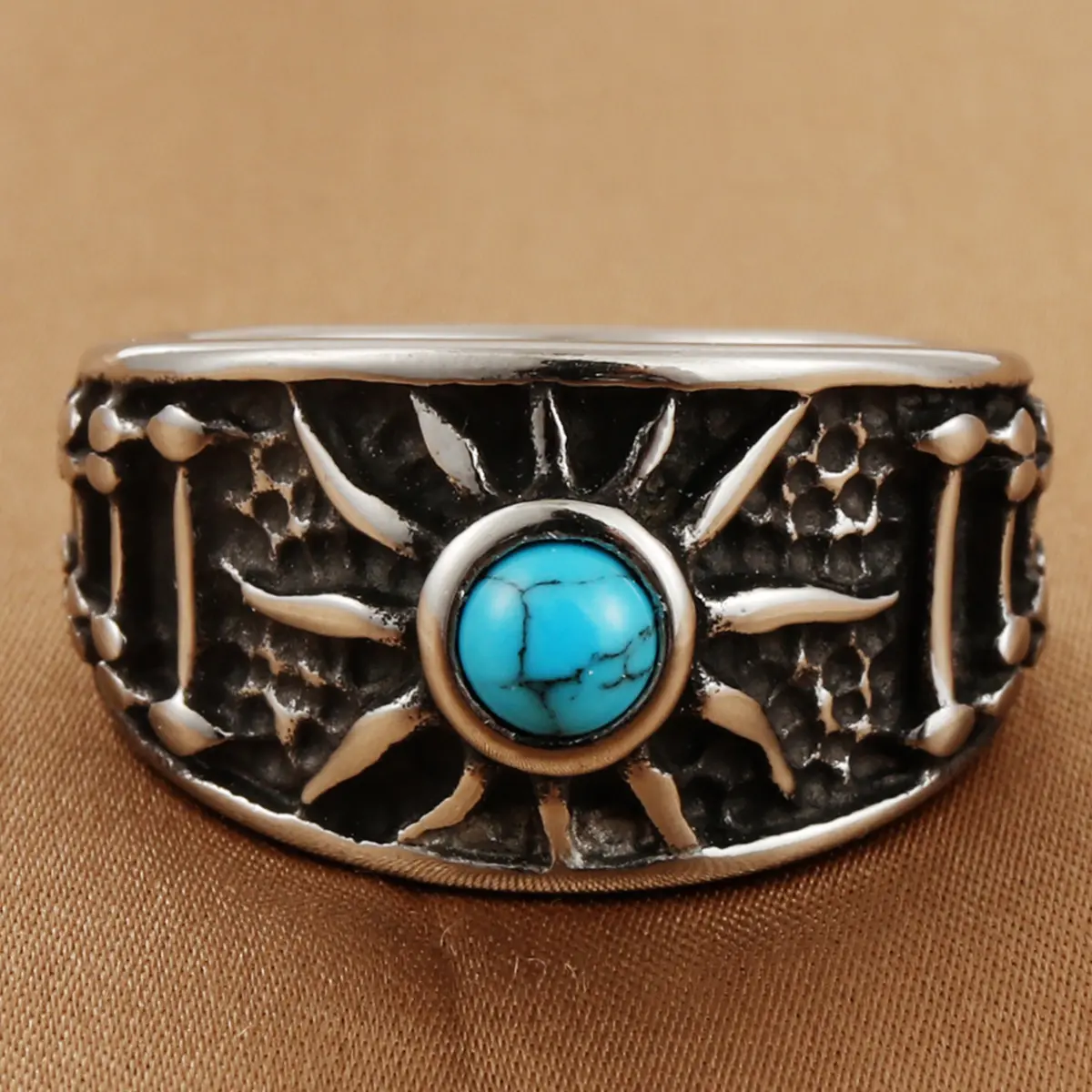 Vintage Sun Pattern Ring, Gothic Punk Style Sun Pattern Stainless Steel Ring, Gift for Boyfriend, Party, Party