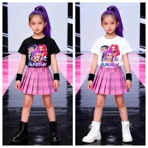 1PCS Kpop Print T-Shirt Funny Tee, Kid Cute Cartoon Graphic Print, Crew Neck, Regular Fit, Spring/Summer/Fall Casual Wear for Toddler Girls