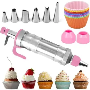 Dessert Decorating Syringe Set, Stainless Steels Cake Decorating Tools 6 Piping Icing Nozzles Cupcake Decorating Kit Icing Piping Kit