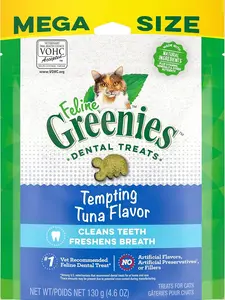 Greenies Feline Adult Natural Dental Care Cat Treats, Tempting Tuna Flavor, 4.6 oz. Pouch