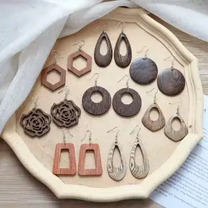 Bohemian Geometric Natural Wood Earrings