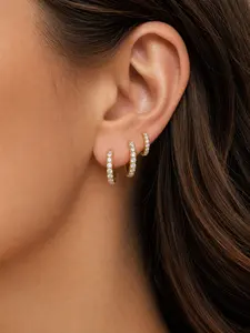 3pcs Gold-Plated Hoop Earrings Gold Plated Earring Set Rhinestone  Zirconia Hoop Earrings