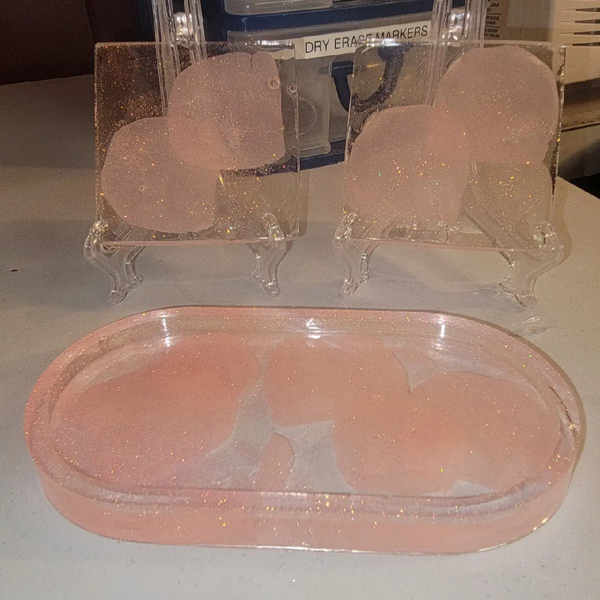 Epoxy resin coasters and trinket tray set