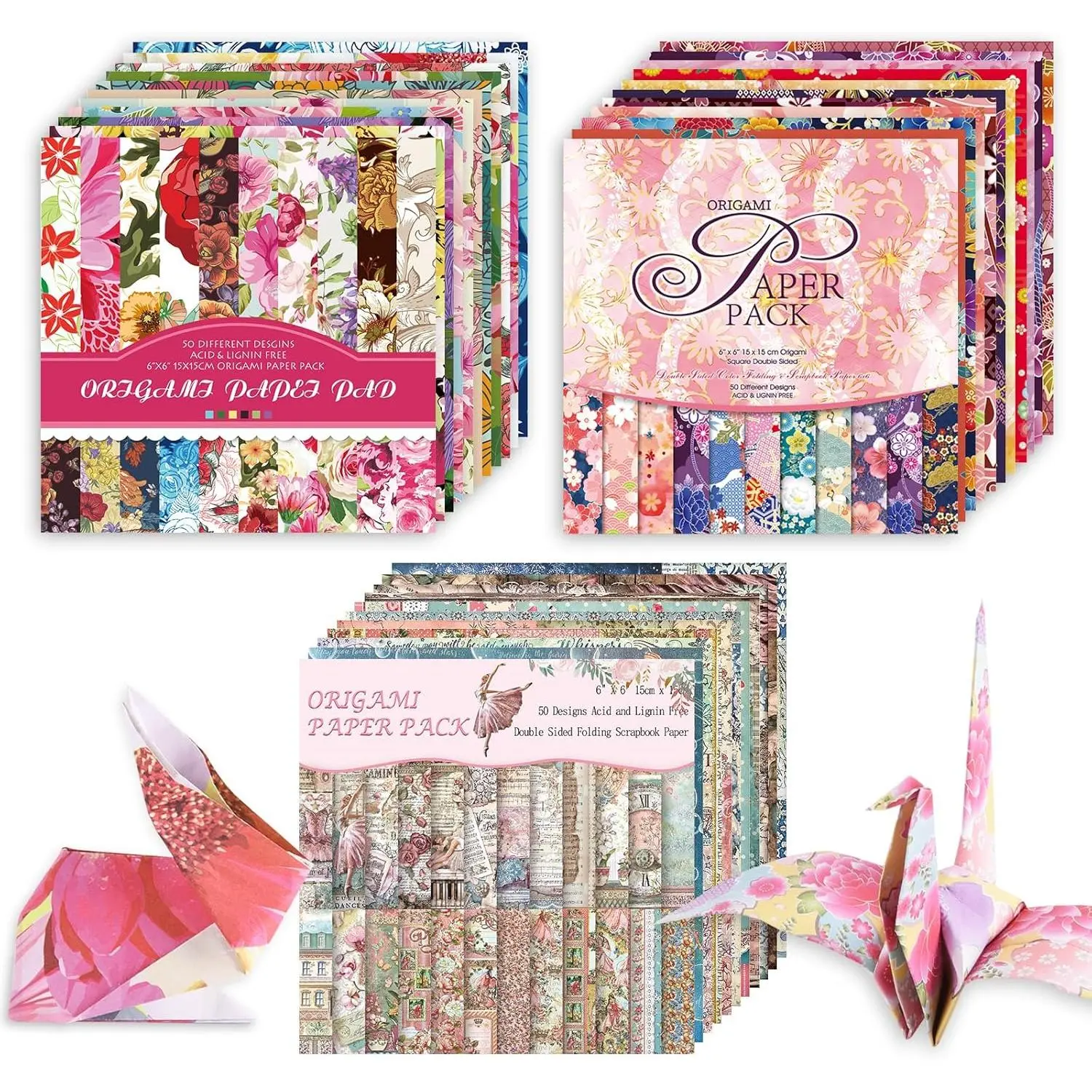 Origami 6x6 Paper Kit 150 Sheets 150  Colors Double Sided Same Printed Traditional Patterns Square for Arts Crafts Projects  Traditional Chiyo.Flower