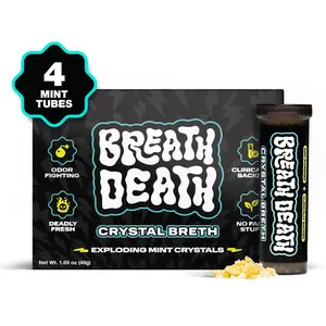 Breath Death | Crystal Breth: Peppermint | Exploding Mint Crystals - Fast-Acting, Zinc-Infused Mints, Zero Calories, Gluten Free - Deadly Fresh Crunchy Crystal Mints – 4 and 8-Tube Packs