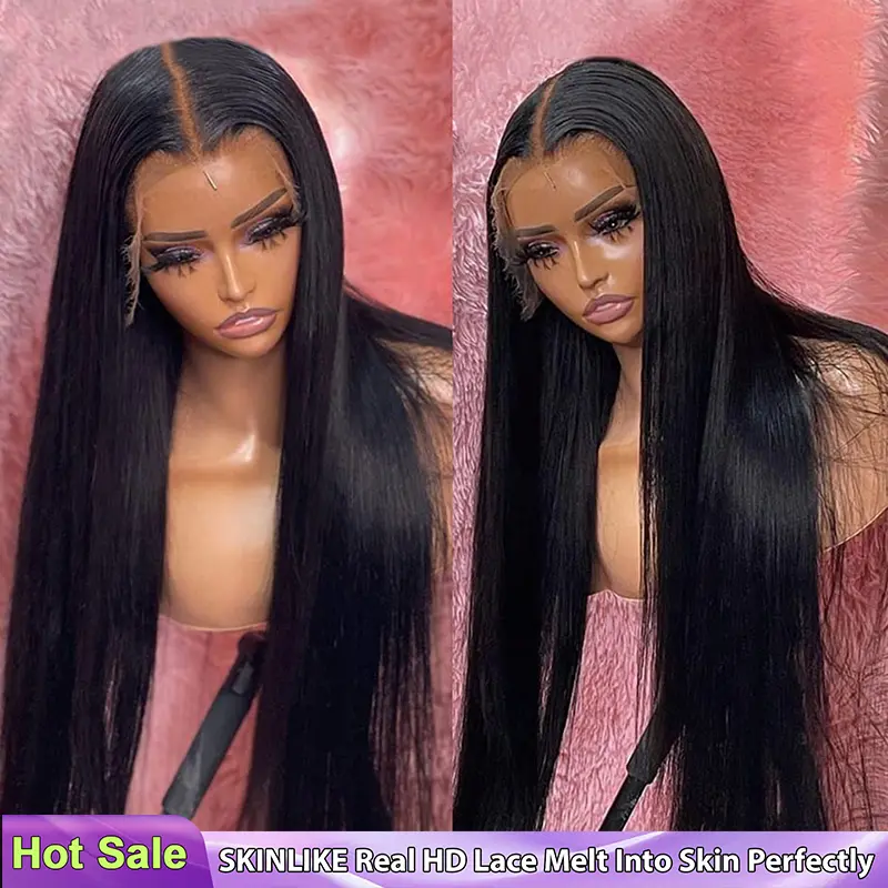 【Hot】Lemoda 13x6 SKINLIKE Real HD Lace Wigs 200% Density Straight 13x4 Full Lace Frontal Wigs 15A Brazilian Straight Virgin Human Hair Lace Front Wig Invisible 0.1mm Ultra-thin Frayed Ends Tiny Knots