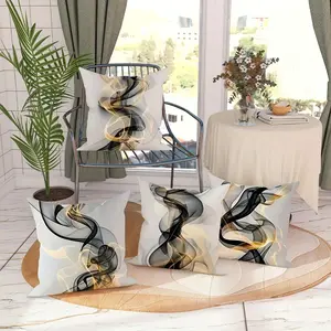 Abstract Line Art Pattern Cushion Cover, 4 Counts/set Square Throw Pillow Cover, Household Decoration Supplies for Home Living Room Sofa, Bedroom Decorative Accessories