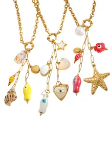 Catch of the Summer Charm Necklace Stainless Steel 18K Gold Plated Front Carabiner