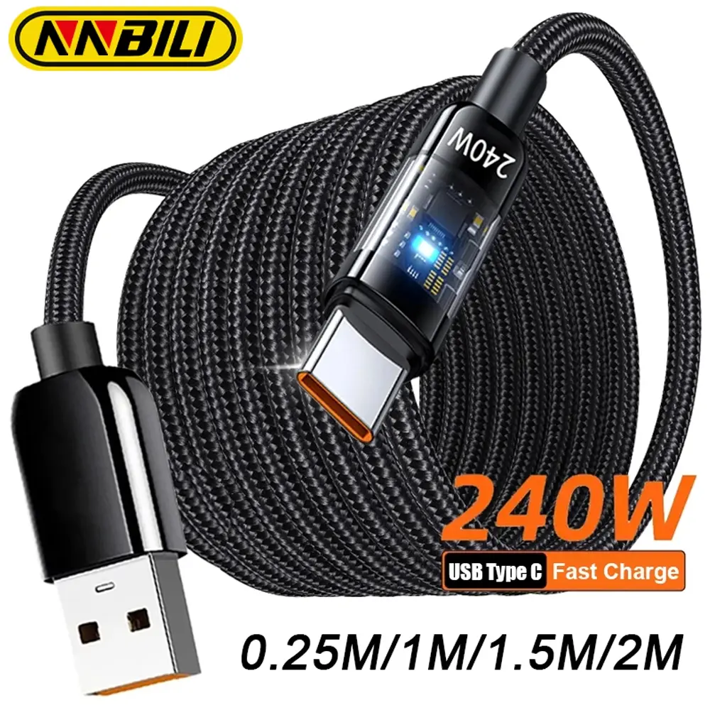 NNBILI Huawei OnePlus 240W Fast Charging Type C Charging Cable USB-C Data Transfer Line Anti-Tangle Transparent Braided Cord, Not Compatible with Xiaomi, Samsung, or Apple Phone Charging Multifunctional Charging Cable Fast Charging Cables