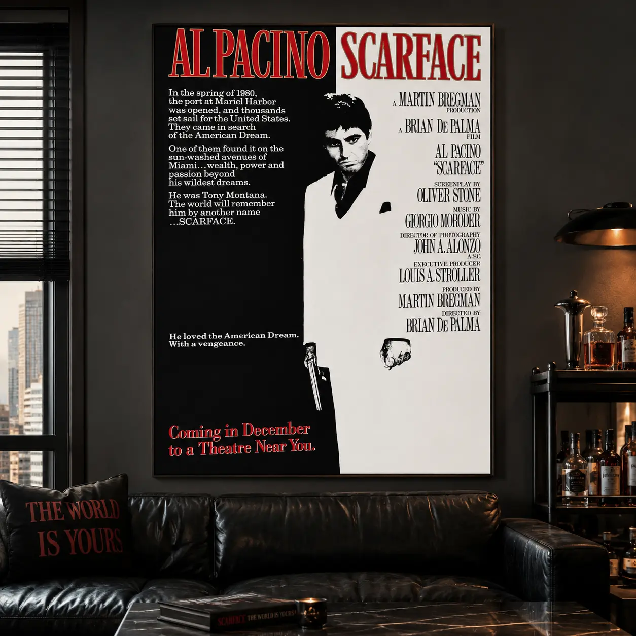 Al Pacino "Scarface" Movie Poster |   Framed Canvas Wall Art |   Modern Fashion Print for Living Room, Bedroom, Hallway & Office Decor