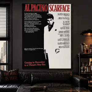 Al Pacino "Scarface" Movie Poster |   Framed Canvas Wall Art |   Modern Fashion Print for Living Room, Bedroom, Hallway & Office Decor