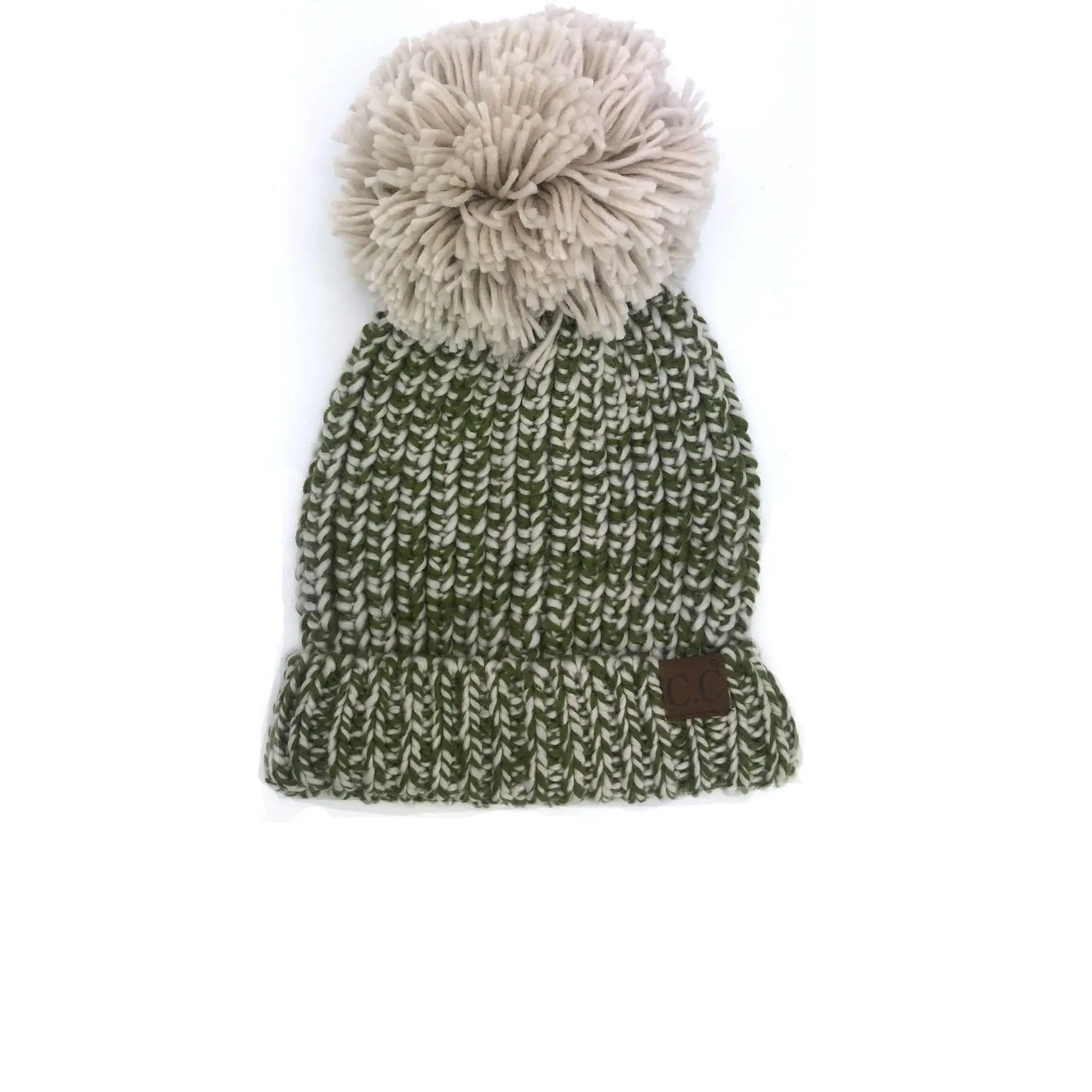 HAT-123 OLIVE NATURAL CHUNKY BEANIE