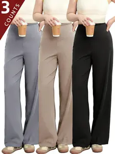 3-Pack Wide Leg Pants For Women With Pockets High Waisted Loose Palazzo Casual Lounge Sweatpants Womenswear Minimalist Wideleg