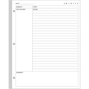 A4 3 Hole Cornell Notes Loose Leaf Filler Paper, 50Sheets/100Pages, 100gsm, White, 8.5'' x 11''