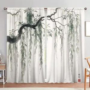 Bamboo Tree Print Door Curtain, 1 Set Chinese Style Art Print Door Curtain, Home Decor for Living Room Bedroom, Room Divider Curtain
