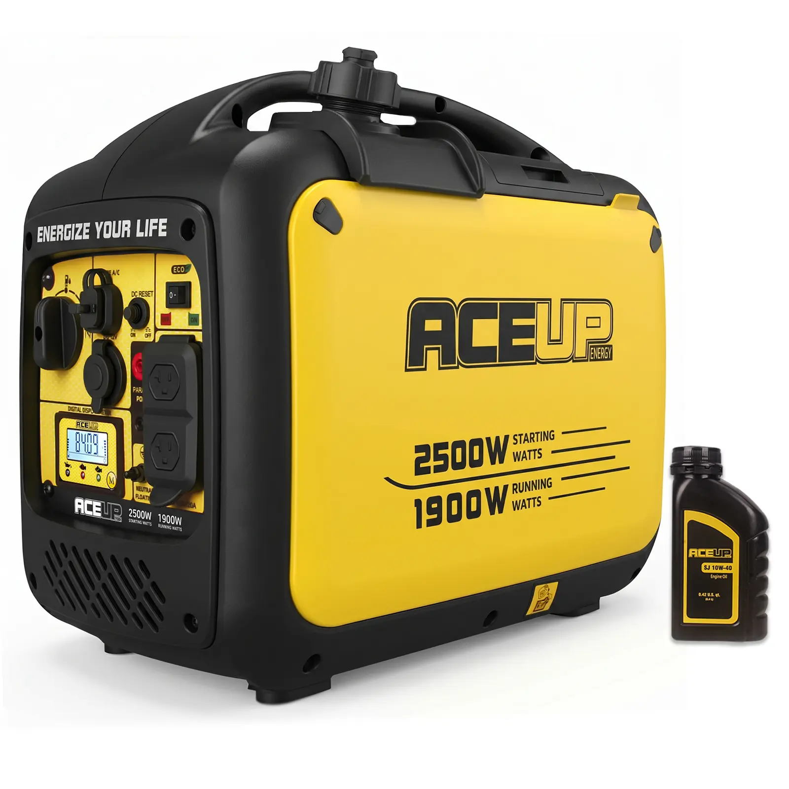 ACEUP ENERGY 2500W 4-Stroke Portable 2.58db Ultra-Quiet Lightweight Inverter Gas Generator, 1900W Rated, 120V, 38.6 lbs, with Lifetime Tech Support for Camping, Home Backup Power