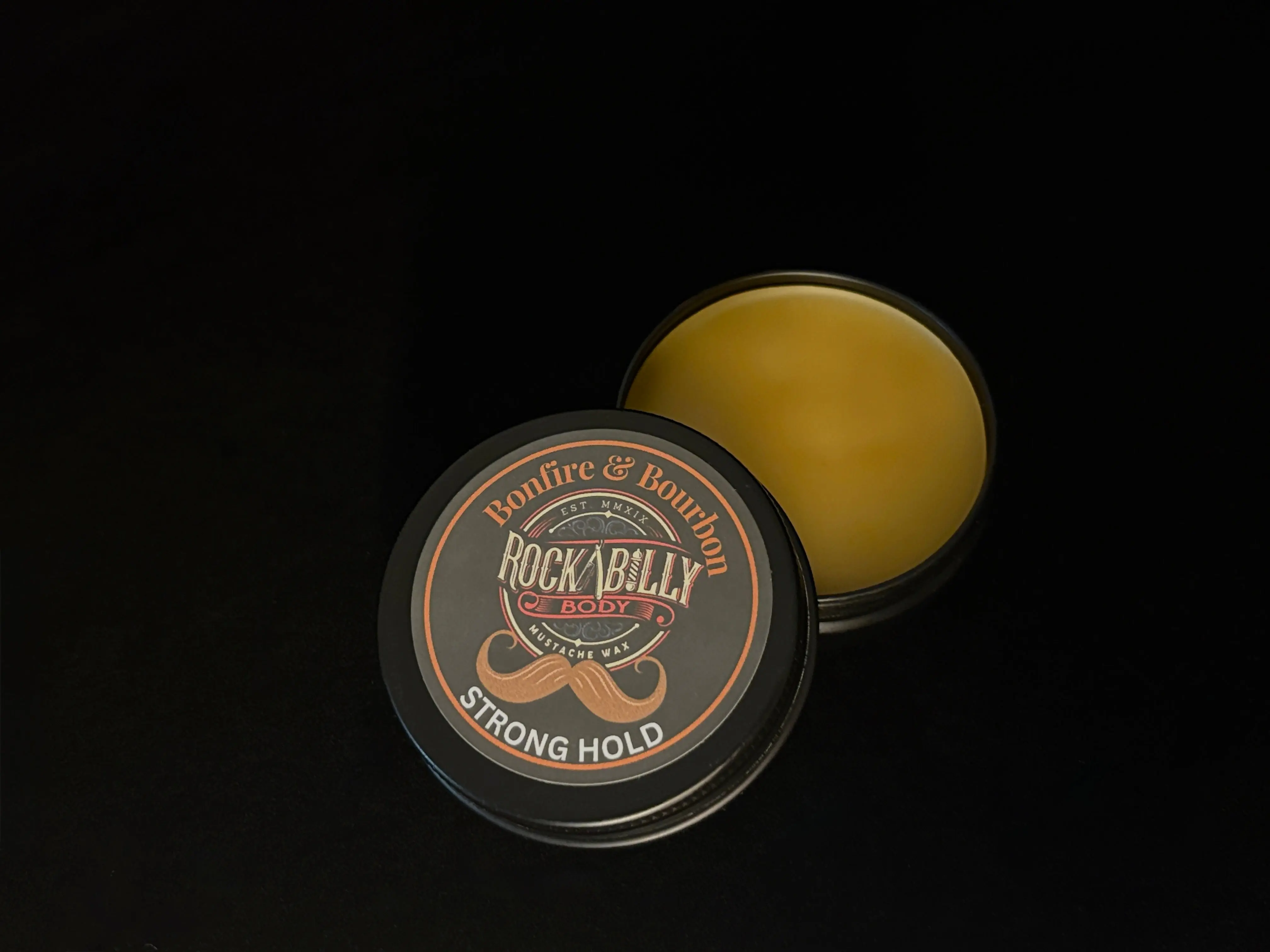 Bonfire & Bourbon Mustache Wax — Strong Hold | Smoky Whiskey & Wood | 1oz Handcrafted Tin