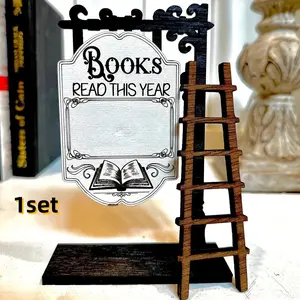Wooden Bookshelf Decoration Set, Record Reading Progress, Home Office Decor, Desk Shelf Display, Milestone Reader Gift, Desk Signage Decoration