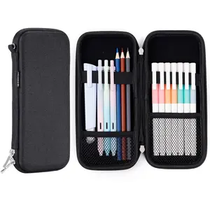 SQ-PCB043 Upgraded Hard Pencil Case Box for Adluts,Durable Pen Carrying Case with Zipper-Black