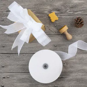 White Ribbon, Christmas, Thanksgiving, Weddings, Parties, Outdoor Decoration，Burlap Wired Edge Ribbon, Burlap Ribbon, 1.6in x 16.4 Yard Wired Ribbon