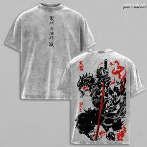 Tanjiro Kamado T-Shirt – Demon Slayer Kimetsu no Yaiba Vintage Washed Oversized Heavy Cotton Anime Manga Tee, Unisex Streetwear Retro Graphic Top Gift for Otaku Fans X8M OK0