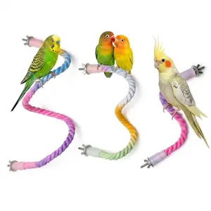 Colorful Parrot Climbing Cotton Rope, Flexible Bird Perch Stand Swing, Free-Bending Bungee Rope Toy for Budgies, Cockatiels, Lovebirds & Small Birds