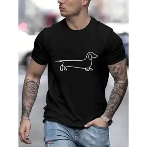 Men's Fashion Dachshund Print T-Shirt - Casual Round Neck Short Sleeve, Comfortable Summer Top, Polyester, Machine Washable, Creative, Camping, Holiday