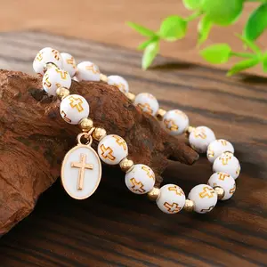 Oval Cross Pendant Bracelets for Women, Baptism Bracelets, Prayer Malas, Travel Souvenirs, Graduations, Parties - Multi-Scene Applicable