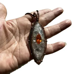 Mexican Fire Agate Orgone Energy Battery Pendant with Crystal Quartz Selenite Shungite Copper Glow in the Dark EMF Protection