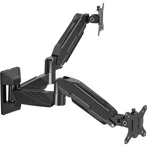 Dual Monitor Wall Mount for 2 Computer Screen up to 32 Inch, Gas Spring Double Monitor Arm Holds Up to 17.6lbs Each, Full Motion Adjustable Wall Monitor Mount, VESA Mount 75x75/100x100