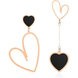 Titanium Stainless Steel Heart Dangle Earrings for Women Trendy, Gold/Silver/Rose Gold Big Drop Earrings, Hypoallergenic Long Asymmetrical Earrings, Mismatched Love Earrings