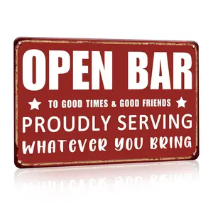 Retro Bar Sign Wall Decor - Vintage Metal Sign for Home Bar and Man Cave - 8 x 12 Inches - Proudly Serving Your Favorite Drinks