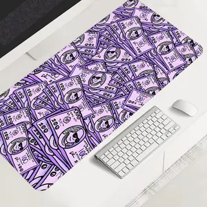 1pc Purple Cartoon Dollar Large Gaming Mouse Pad, Fun Money Pattern Extended Desk Mat,Office Desk Accessories Non-Slip Stitched Edge Computer Mat ,Rubber Base Laptop Keyboard Pad for Home Office & Gamer,Durable and Spill-Resistant,Ideal Gift