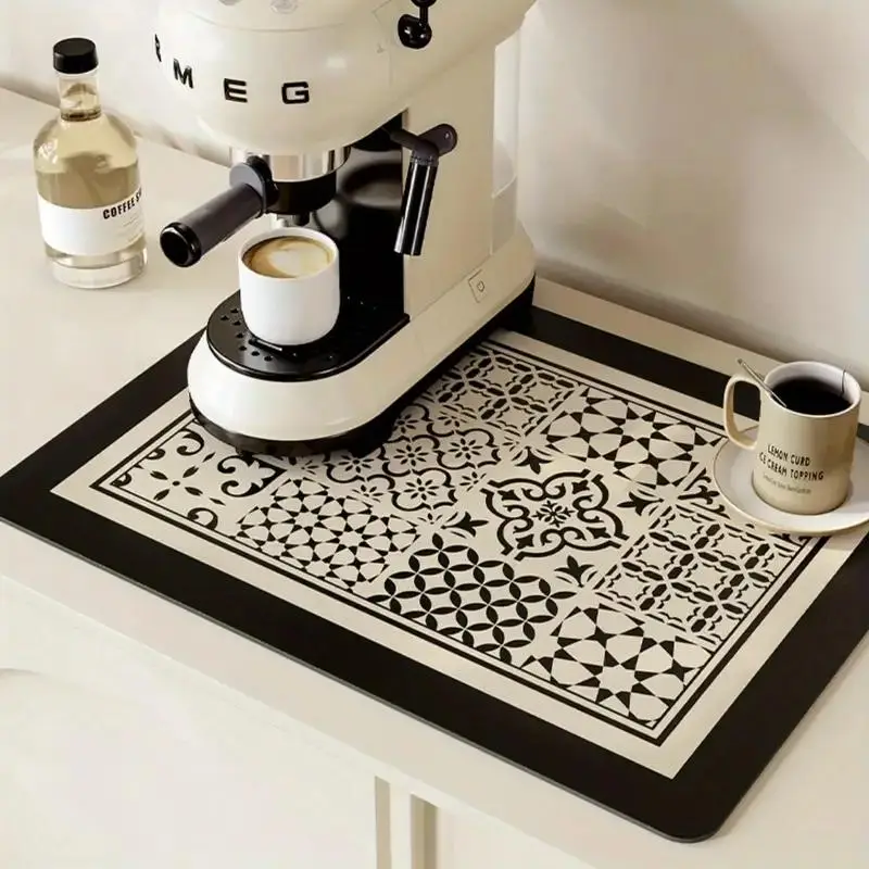 Geometric Pattern Coffee Cup Coaster, 1 Count Absorbent Draining Mat, Modern Dish Quick Dry Pad for Home Kitchen