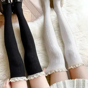 Lolita Lace Up Long Knee Slouch Socks for Women Over Knee Thigh High Stockings Spring Autumn Fashion Girls Warm Sexy Cotton JK Tights
