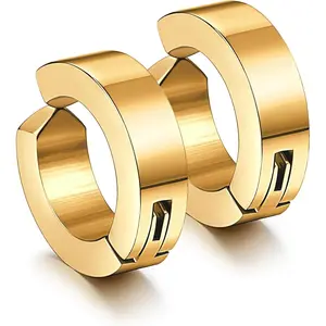 MILACOLATO Non-Piercing Clip-On Type Hoop Huggie Earrings, Stainless Steel with Metal Coating, Hypoallergenic Female Everyday Wear Jewelry (Multiple Pairs Available)