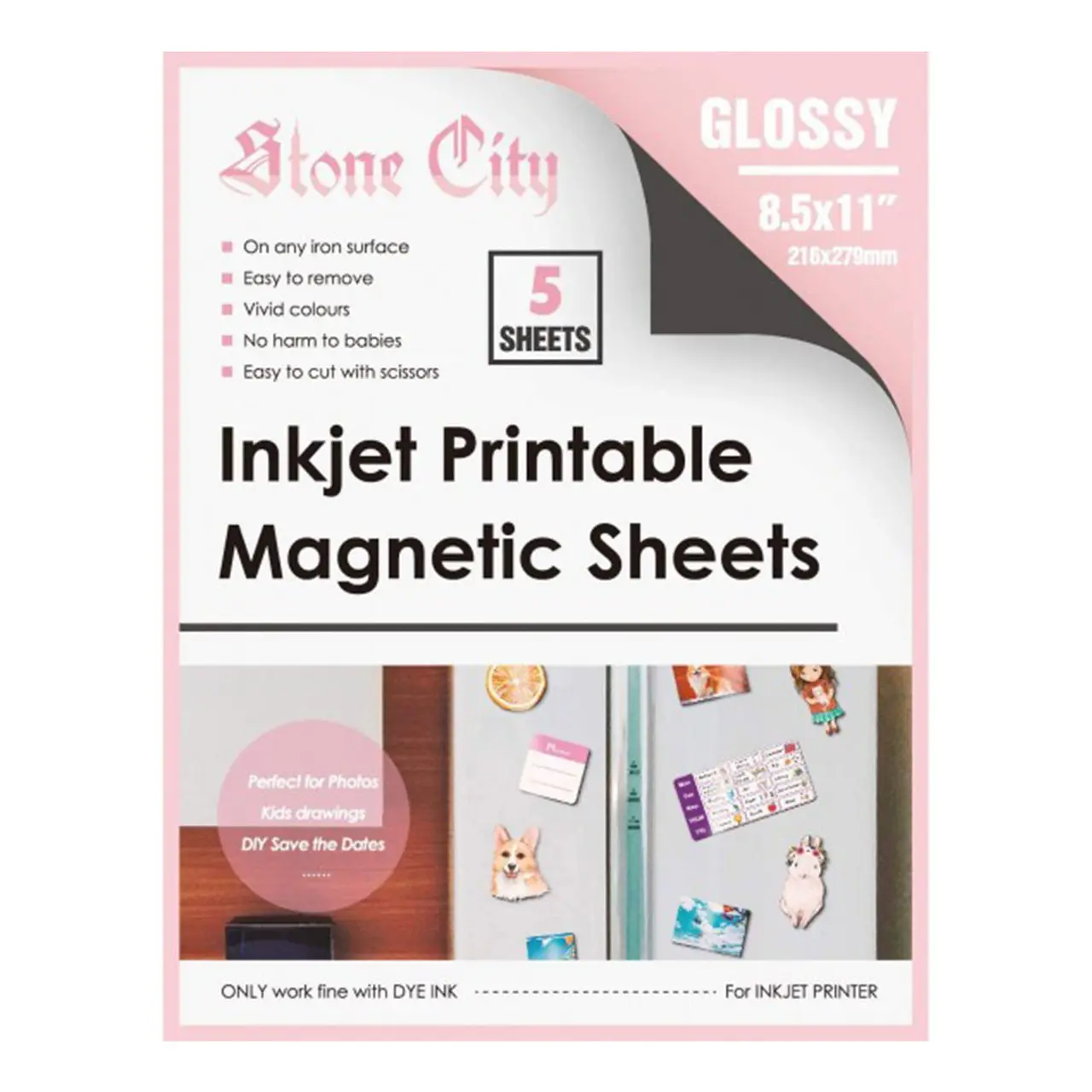 Stone City Glossy Magnetic Sheets 12mil Thick for Inkjet Printers 8.5x11 Inches DIY Home Decoration Iron Surface Compatible