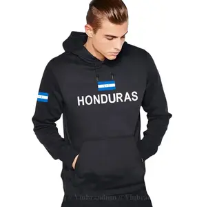 Honduras Men's Hoodies Pullover - Black Sweatshirt with "HONDURAS" Text, Front Pocket, and Blue Patch on Left Side - Sweatshirts, Menswear