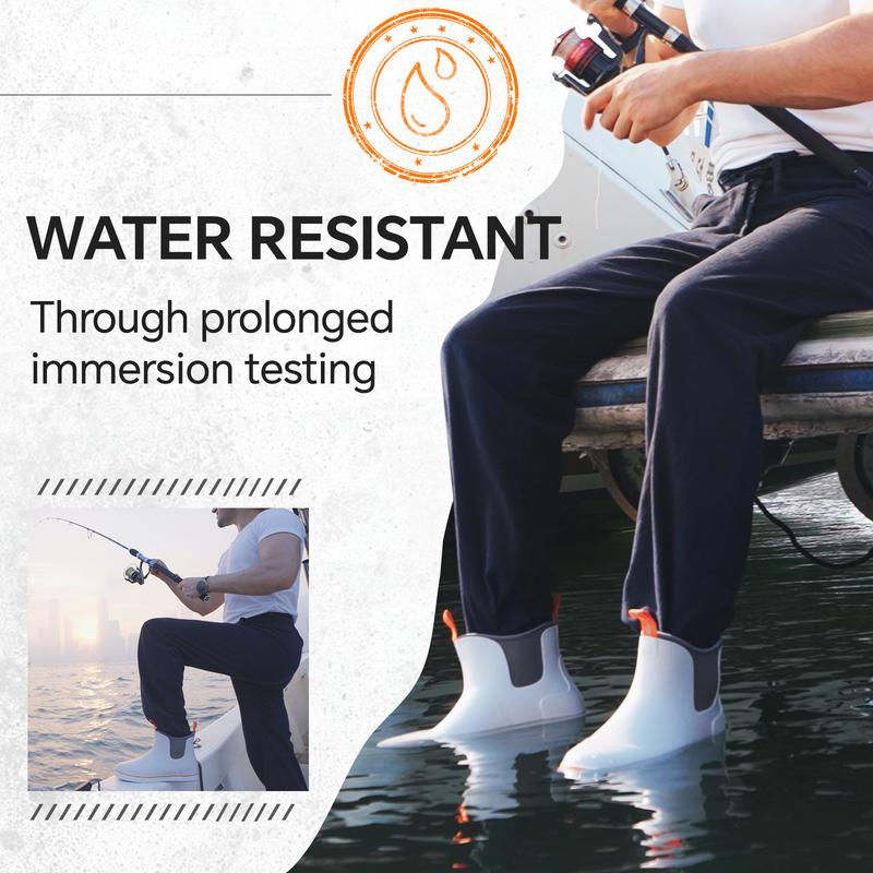 Furuian Men's Deck Boots  Fishing Boots Rain boots work shoes Professional Waterproof&Non-Slip Walking Ankle Booties Slip On Neoprene Rubber Footwear Chelsea Boots Men botas para hombre for Gardening Fishing Boating Camping Sailing Fathersdaygift Boy