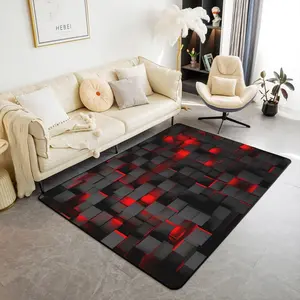 Red and Black Rugs for Living Room Bedroom Light Geometric Area Rug for Kids Boys Girls Decor Decorative Carpet Set Modern Indoor Floor Mat