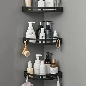 Corner Bathroom Storage Rack, Adhesive Wall Mount No Drilling, Shampoo Holder, Organization for 22 Bathroom Essentials, Bathroom Accessory