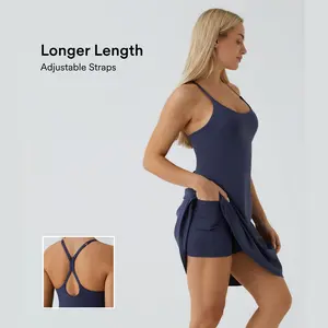 Softlyzero Airy Backless Cut Out Adjustable Strap 2-in-1 Pocket Cool Touch Longer Active Dress-UPF50+