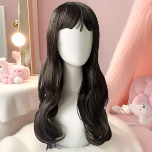 European and American Style Children's Wig for Girls, Long Curly Hair, Realistic Long Hair Synthetic Wig
